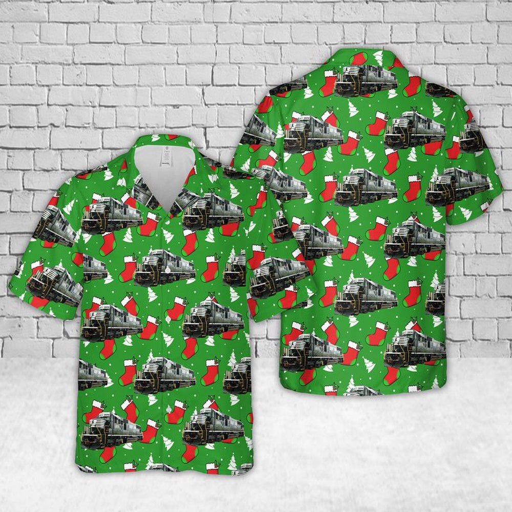 Norfolk Southern Railway EMD SD70 #2574 Christmas Hawaiian Shirt, Xmas Hawaiian Shirts, Christmas Aloha Shirts