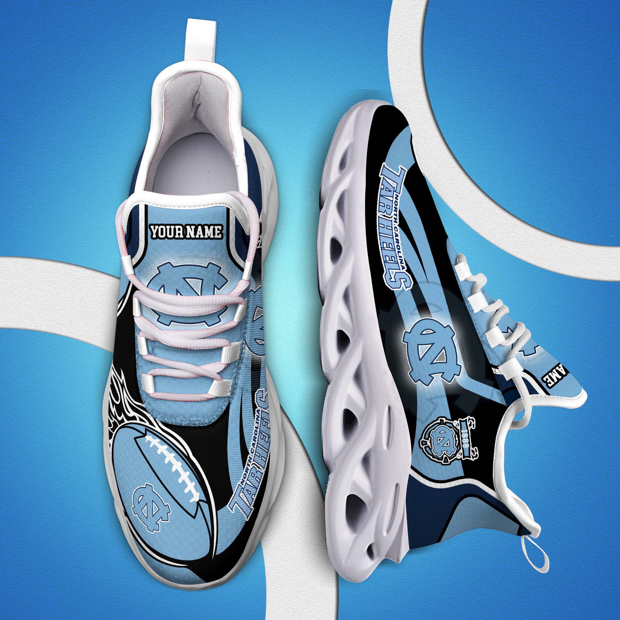 North Carolina Tar Heels White C Sneakers 2025 Version Personalized Your Name 090