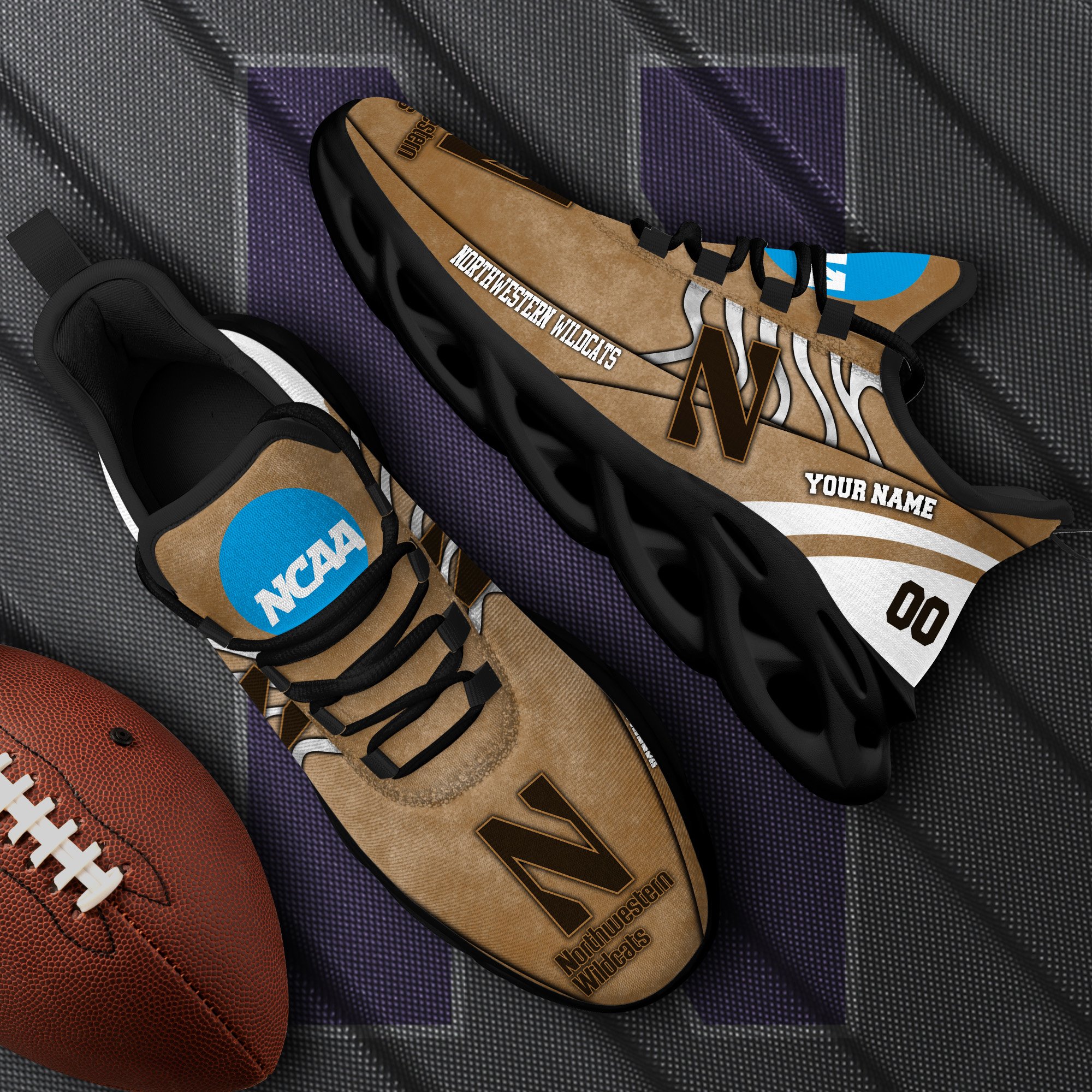 Northwestern Wildcats Black Max Soul Shoes 2025 Versions Custom Your Name And Number 312