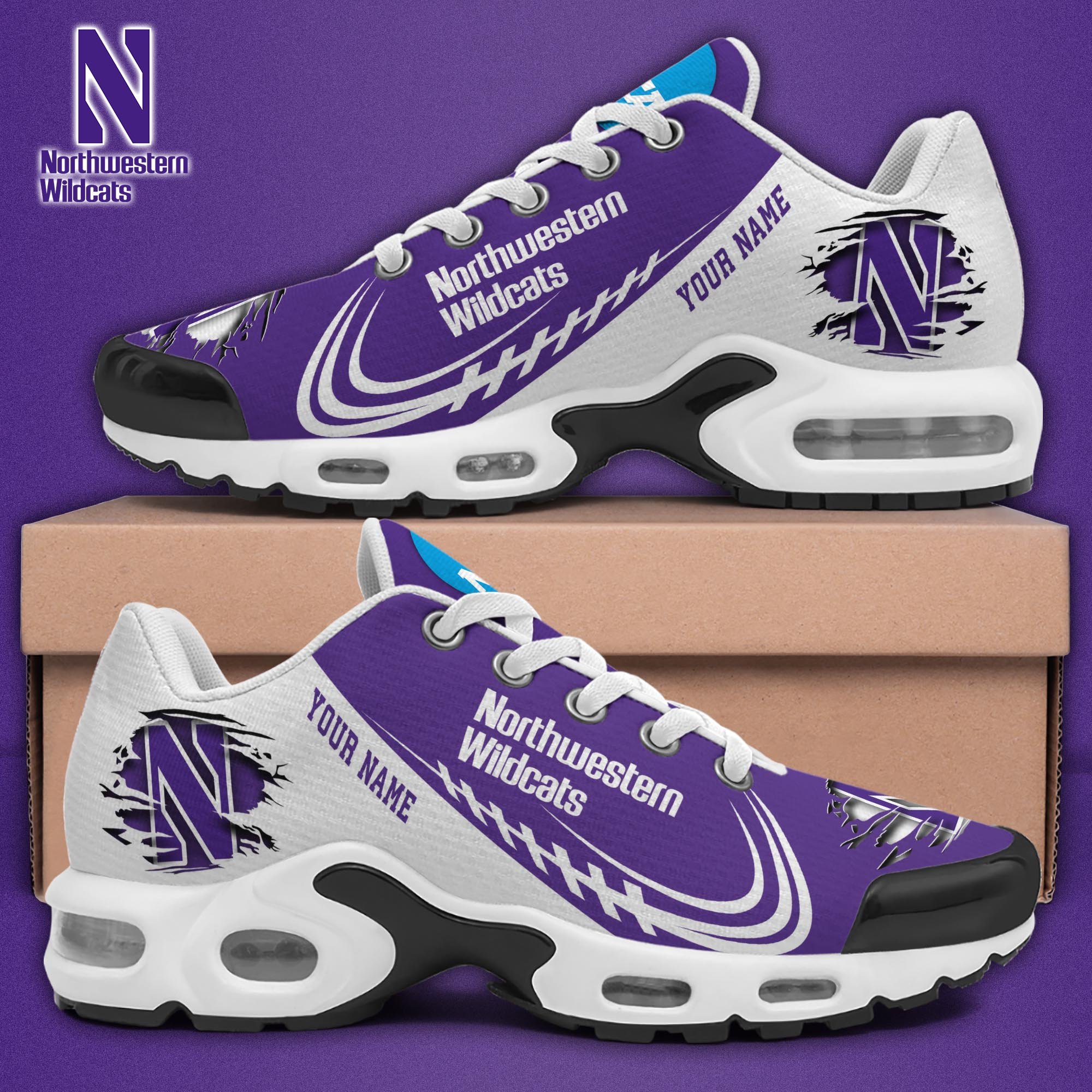 Northwestern Wildcats TN Shoes 2025 Version Custom Name 