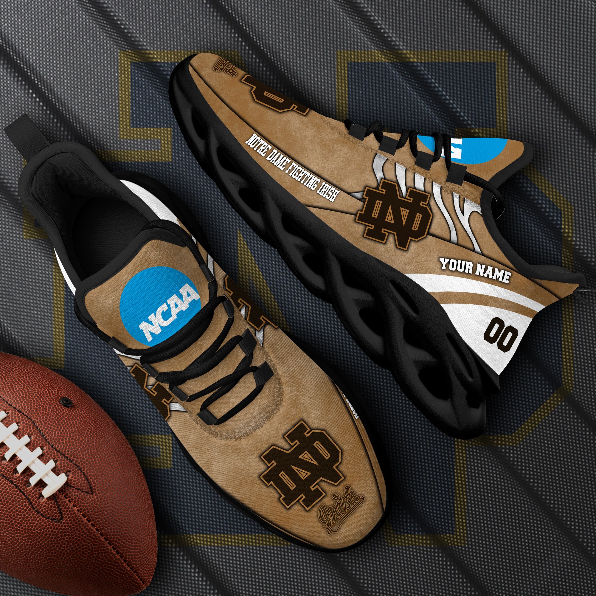 Notre Dame Fighting Irish Black Max Soul Shoes 2025 Versions Custom Your Name And Number 312