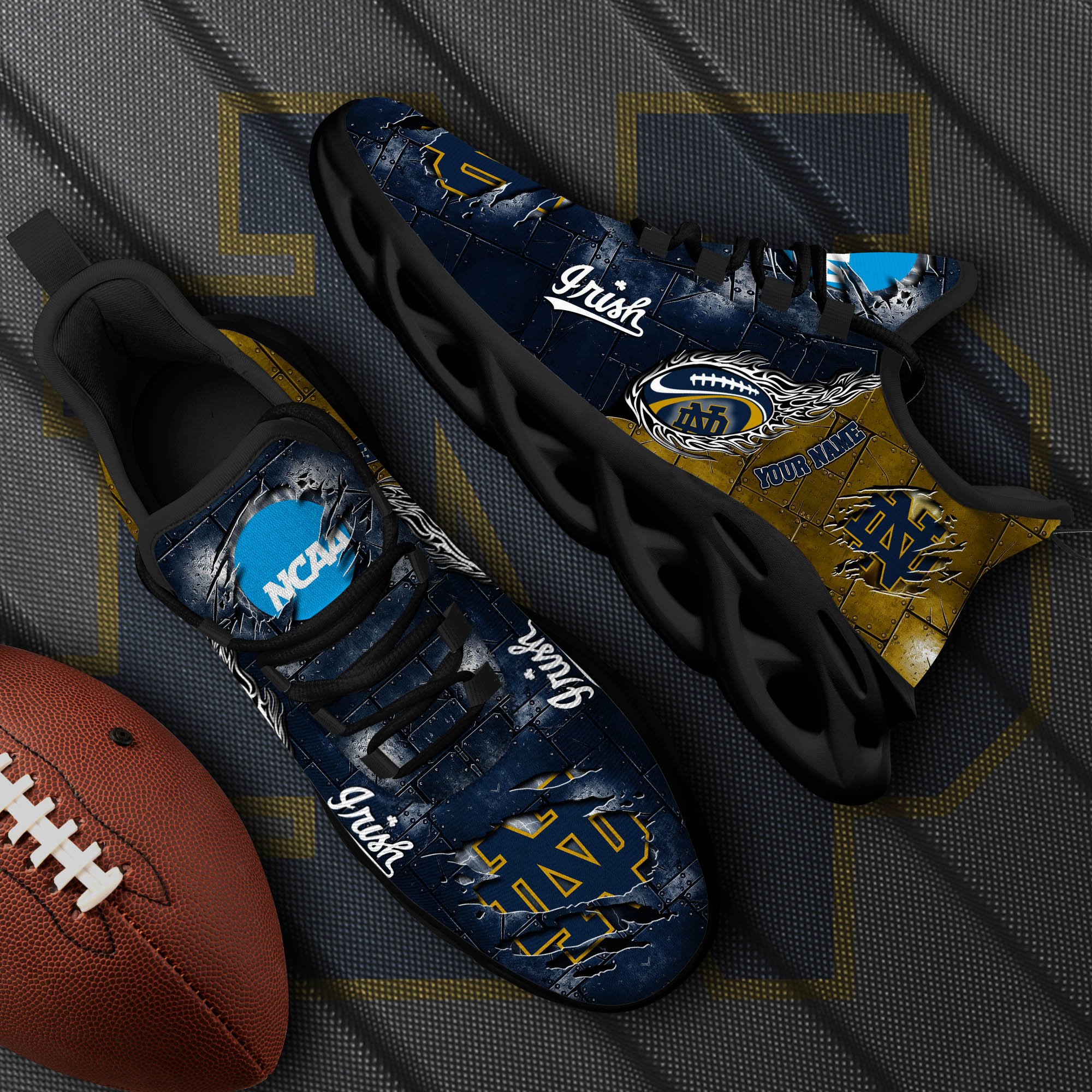 Notre Dame Fighting Irish Black Max Soul Shoes 2025 Versions, White Max Soul Shoes Custom Your Name PH879