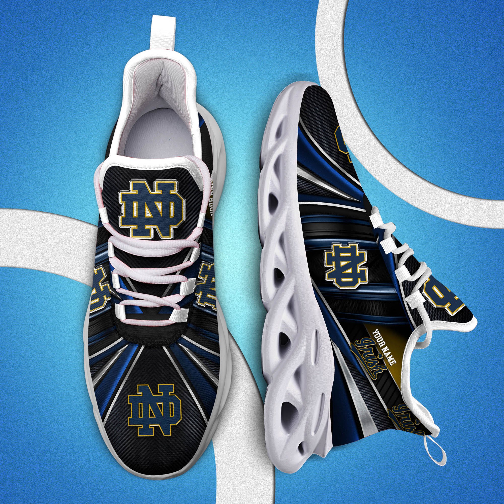 Notre Dame Fighting Irish White C Sneakers 2025 Version Personalized Your Name, Sport Team Sneakers, Sport Gifts PH892
