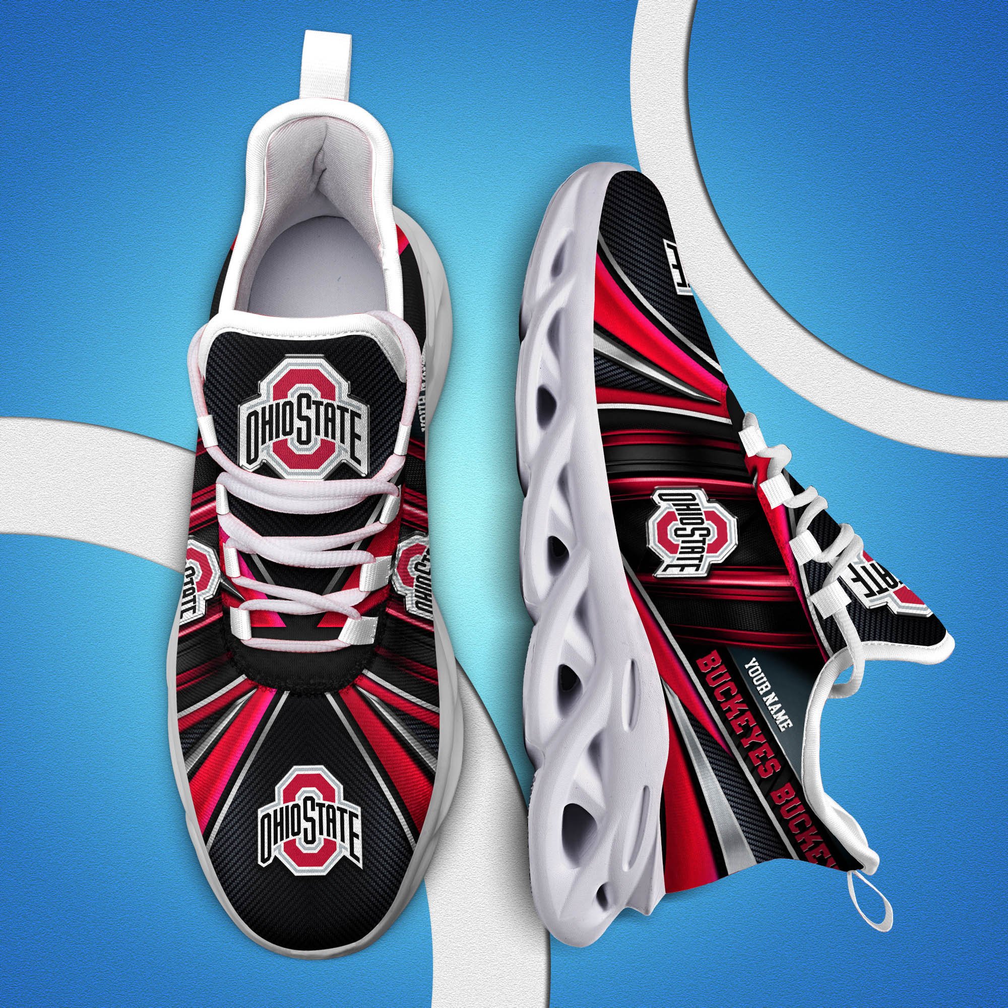 Ohio State Buckeyes White C Sneakers 2025 Version Personalized Your Name, Sport Team Sneakers, Sport Gifts PH892