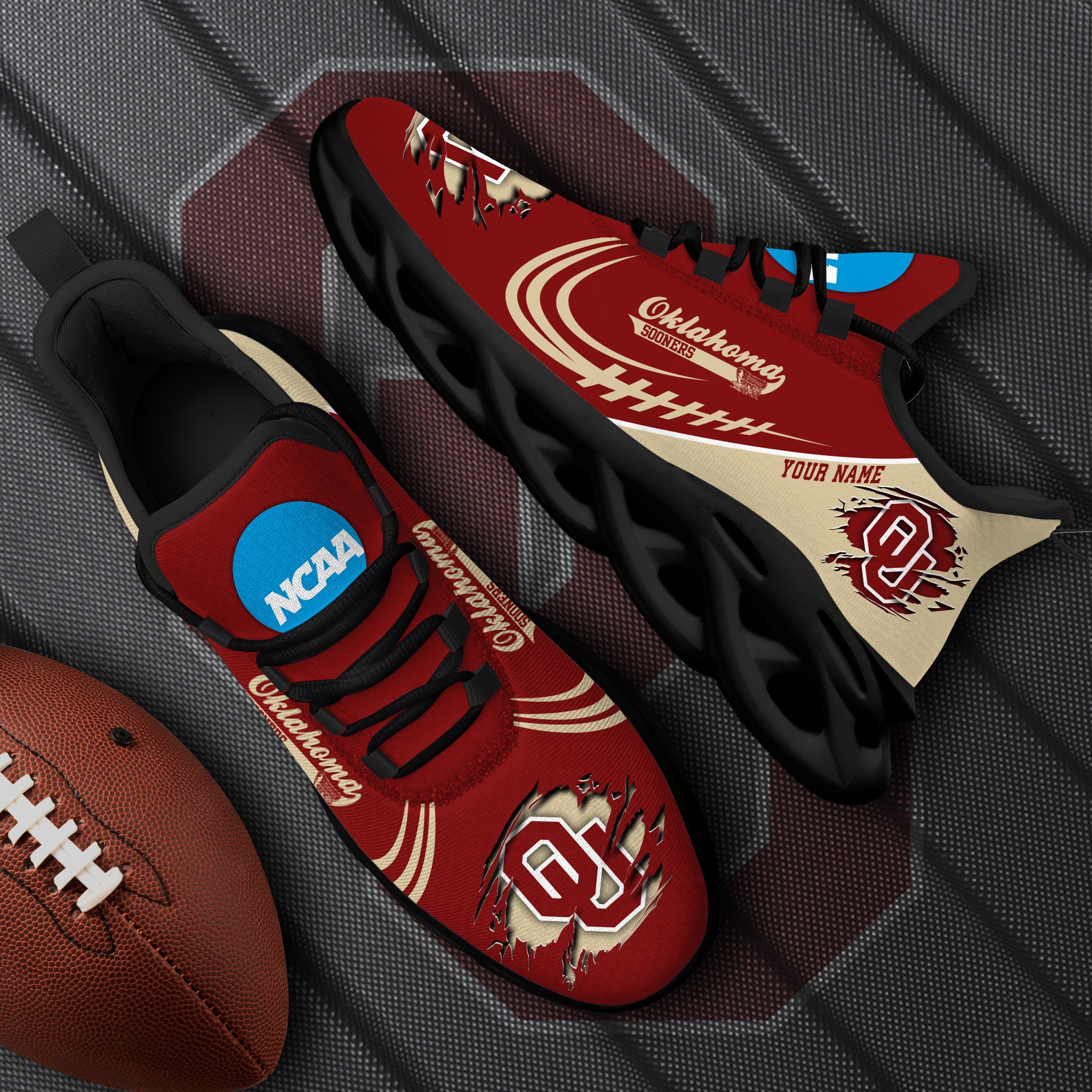 Oklahoma Sooners Black Max Soul Shoes 2025 Versions Custom Name 016