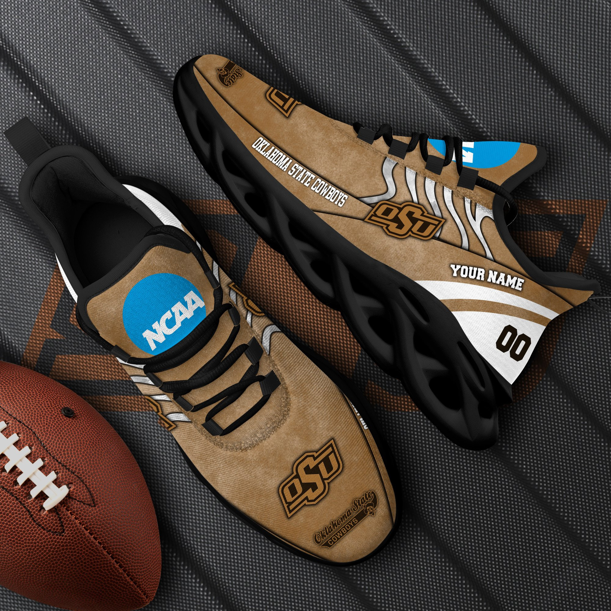 Oklahoma State Cowboys Black Max Soul Shoes 2025 Versions Custom Your Name And Number 312