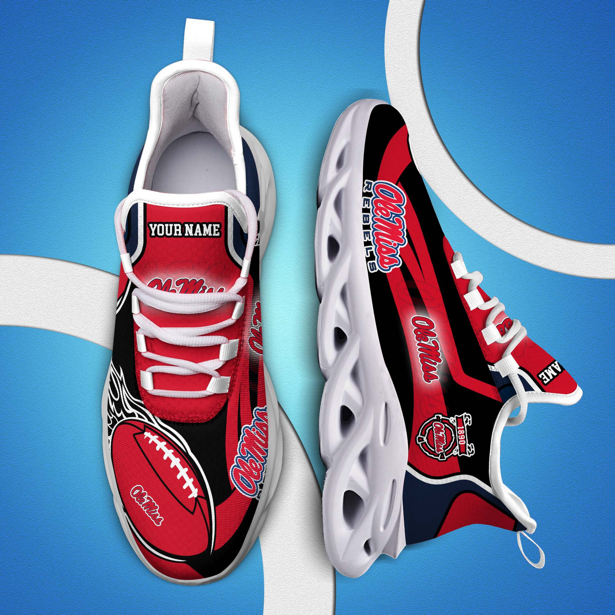 Ole Miss Rebels White C Sneakers 2025 Version Personalized Your Name 090