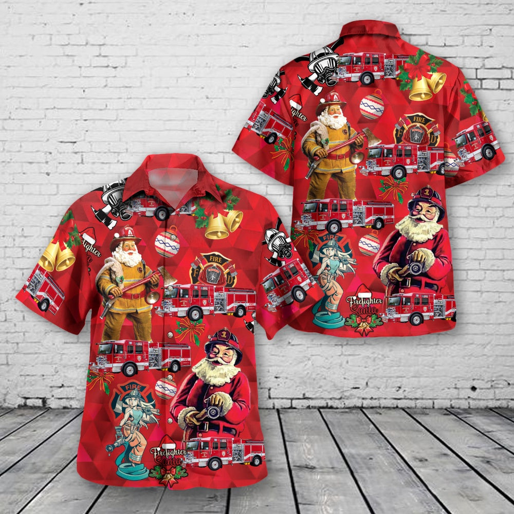 Passaic, New Jersey, Passaic Fire Department Christmas Hawaiian Shirt, Xmas Hawaiian Shirts, Christmas Aloha Shirts