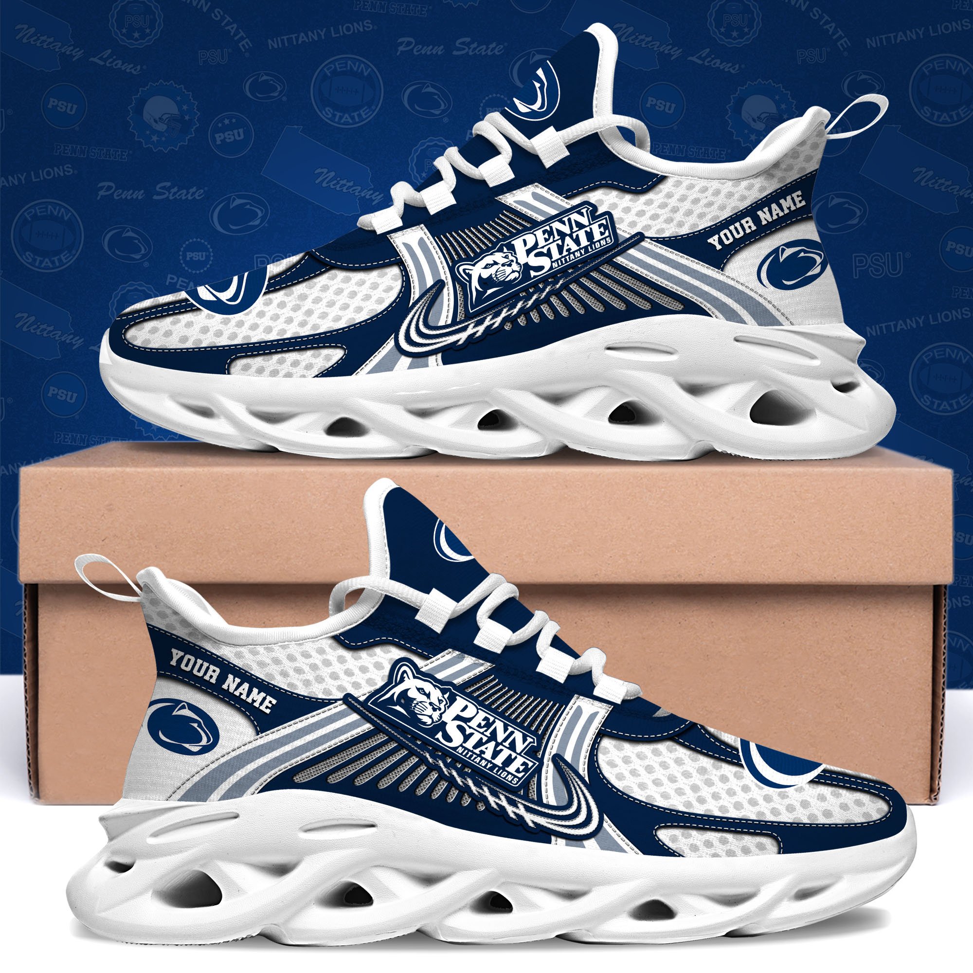 Penn State Nittany Lions Clunky Sneakers Custom Your Name, Sport Sneakers, Sport Gifts For Fan, Gifts For Him