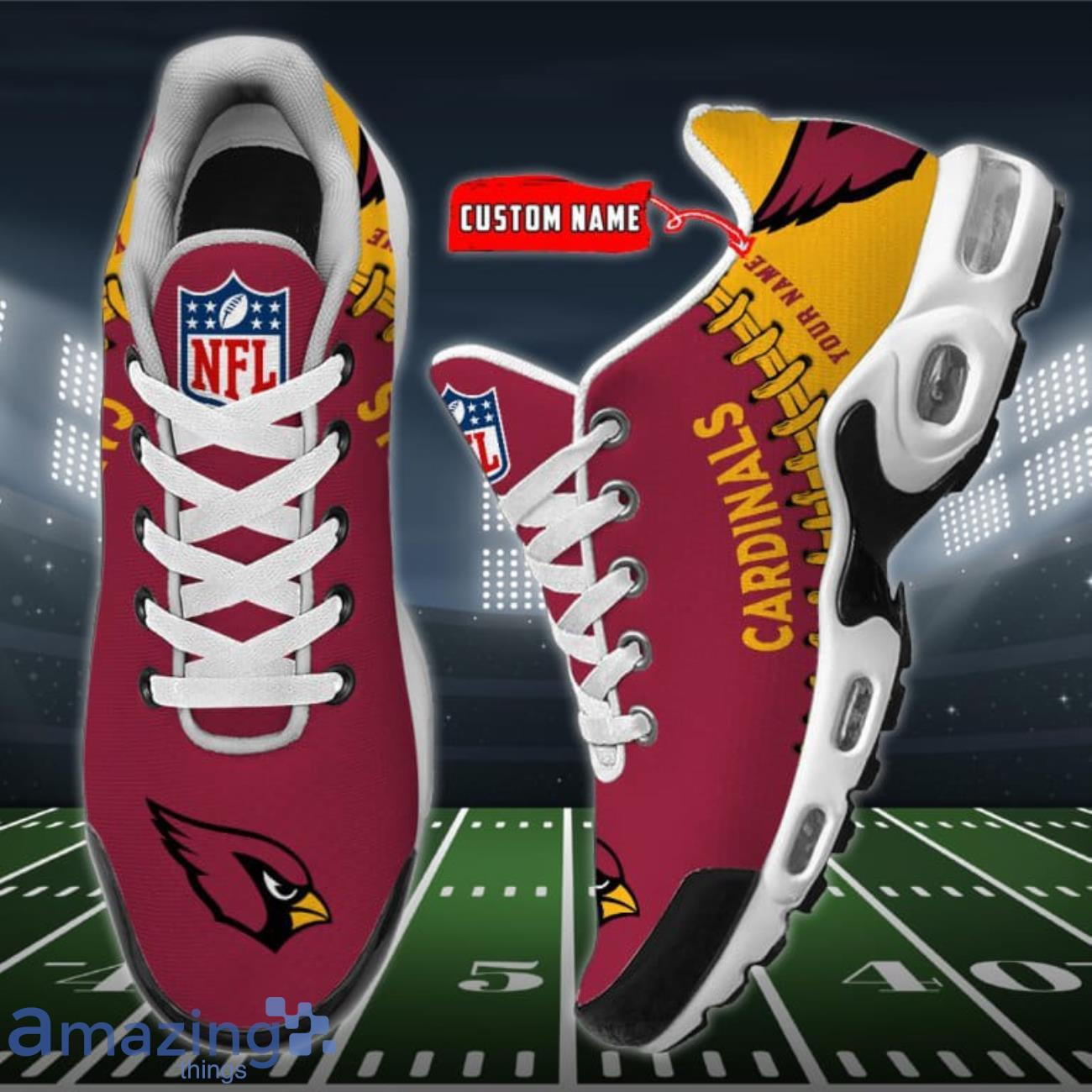 Personalized Arizona Cardinals Team Logo Rugby Ball Pattern TN Air Max Shoes Air Cushion Sneakers