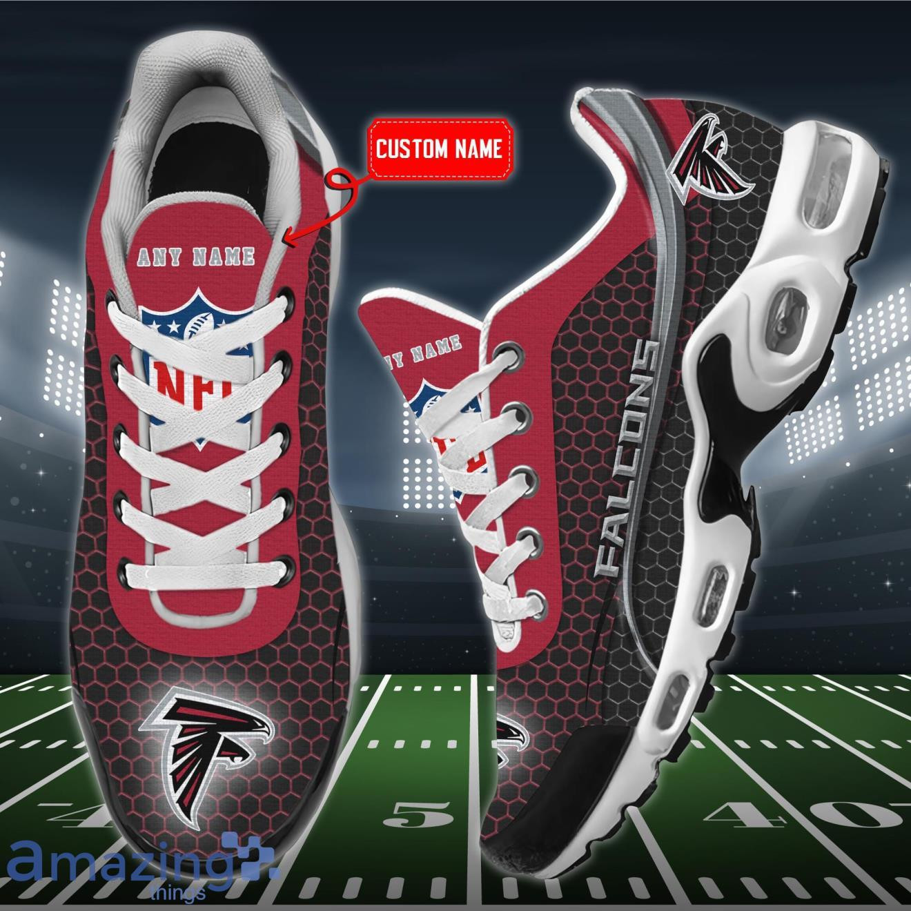 Personalized Atlanta Falcons Team Logo Hexagon Pattern Team Color TN Shoes Air Cushion Sneakers