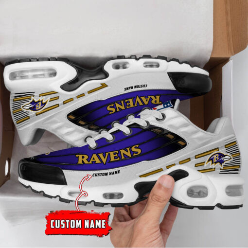 Personalized Baltimore Ravens Black And Team Color Stripes White TN Shoes Air Cushion Sneakers