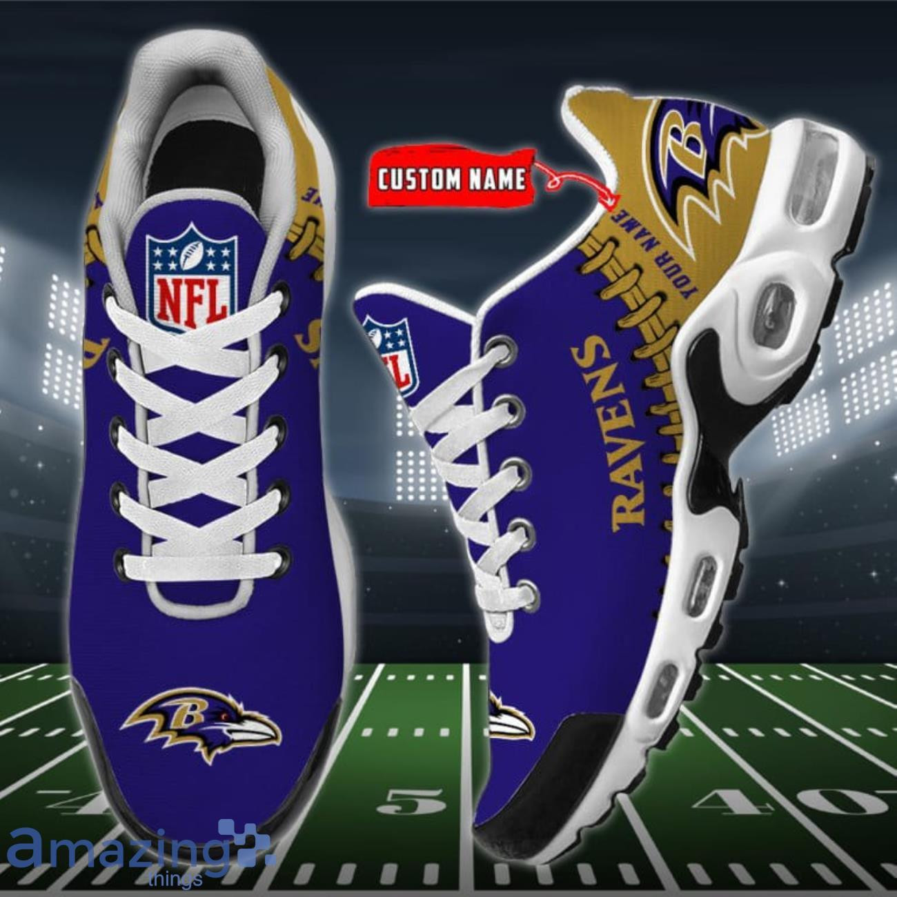 Personalized Baltimore Ravens Team Logo Rugby Ball Pattern TN Air Max Shoes Air Cushion Sneakers