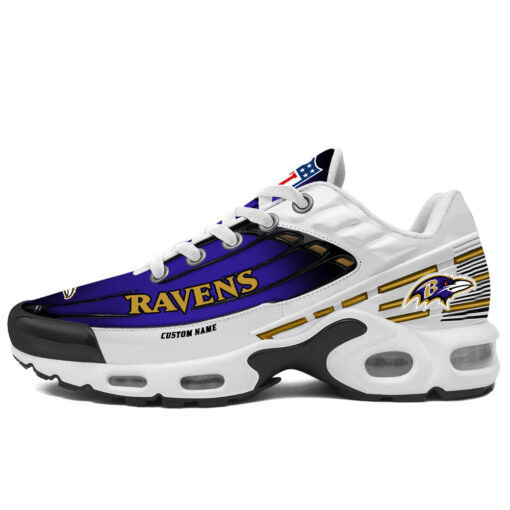 Personalized Baltimore RavensBlack And Team Color Stripes White TN Air Max Shoes Air Cushion Sneakers