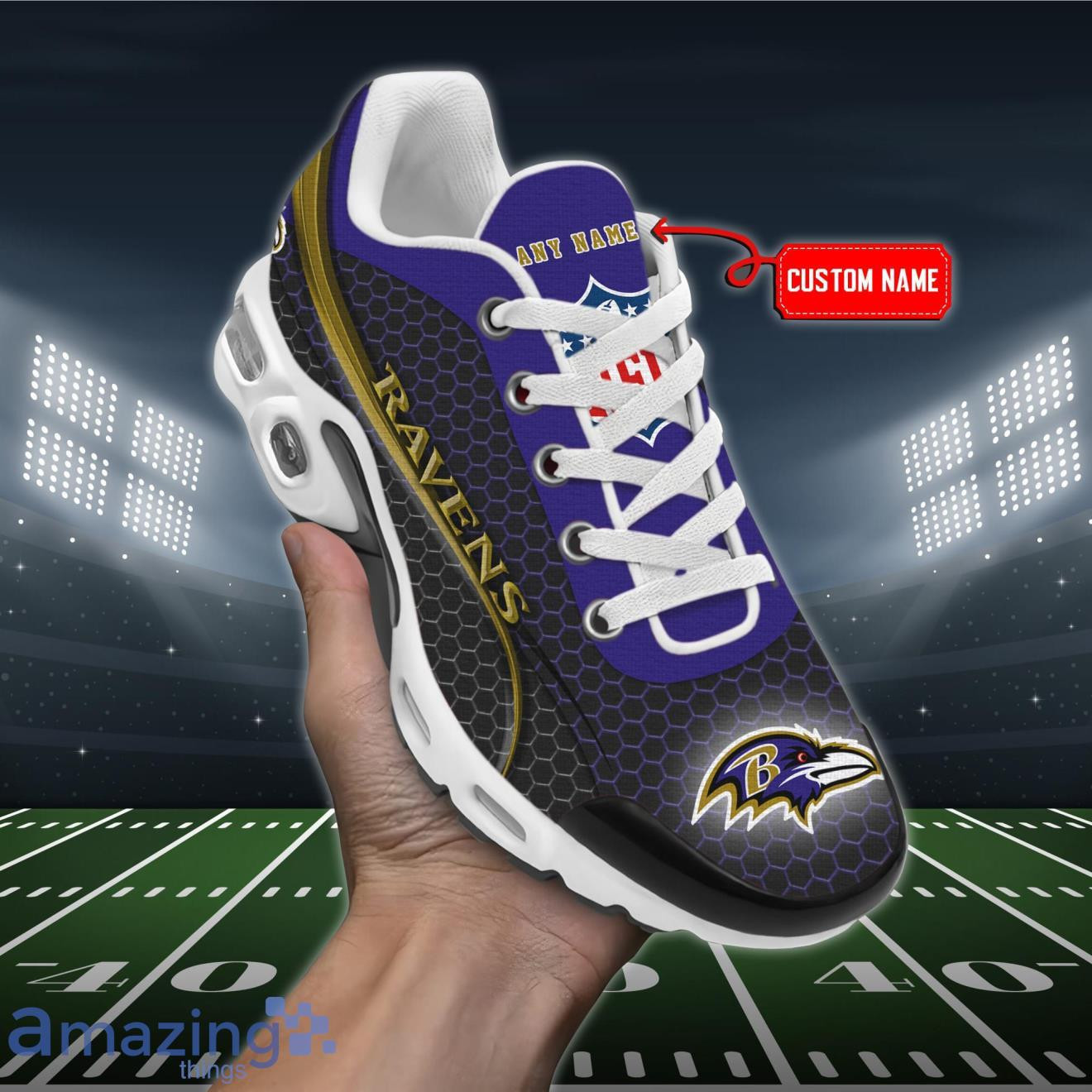 Personalized Baltimore RavensTeam Logo Hexagon Pattern Team Color TN Air Max Shoes Air Cushion Sneakers