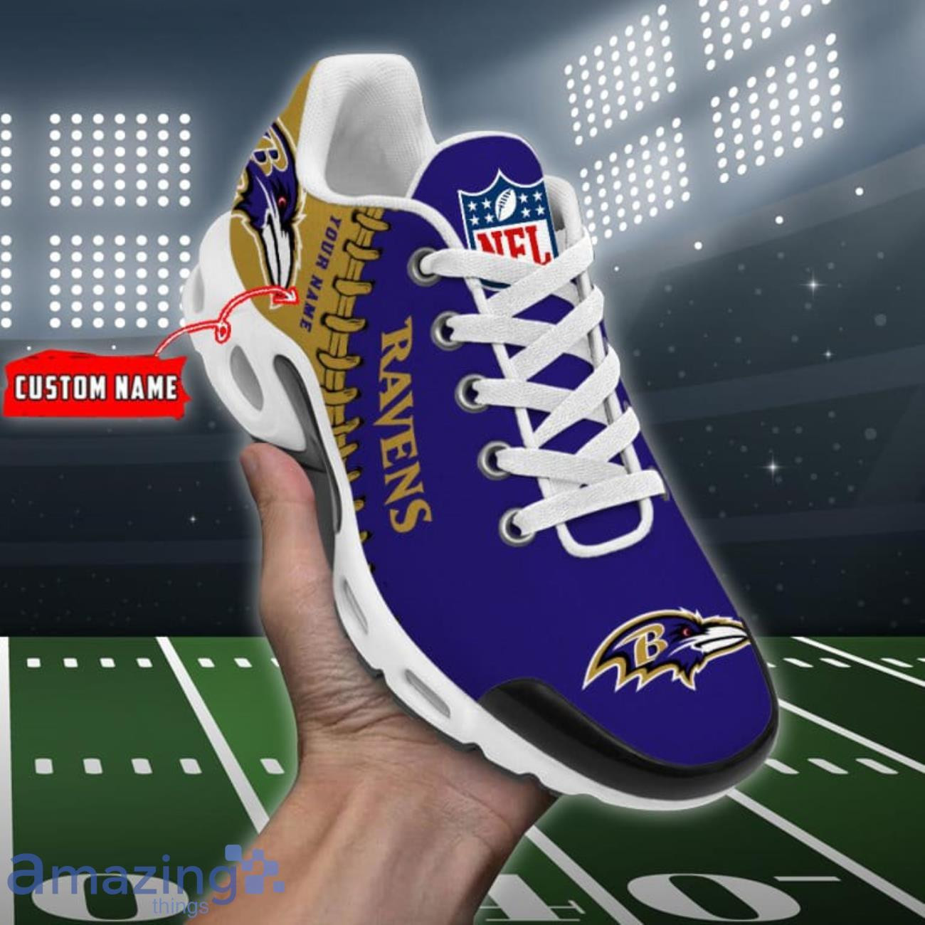 Personalized Baltimore RavensTeam Logo Rugby Ball Pattern TN Air Max Shoes Air Cushion Sneakers