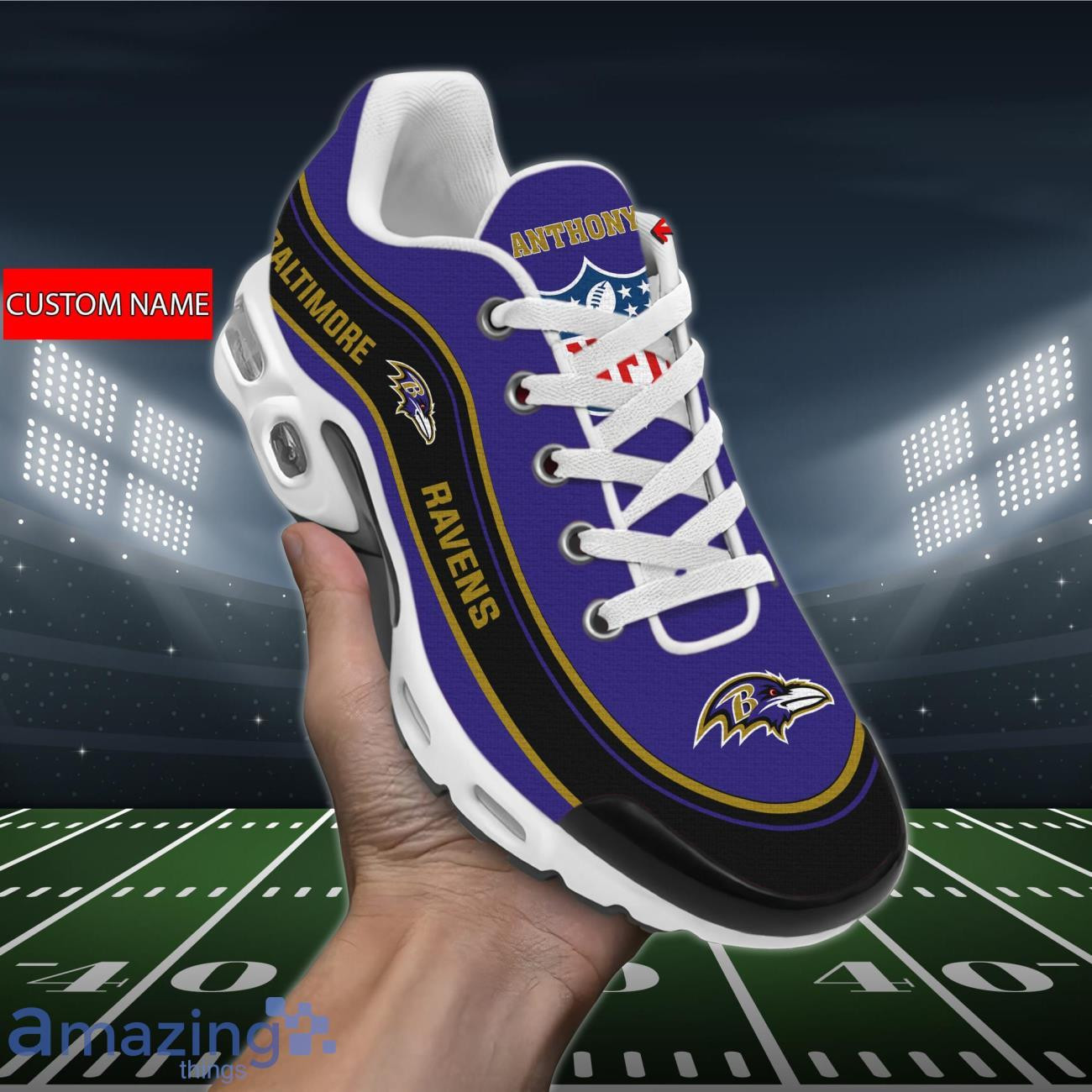 Personalized Baltimore RavensTeam Logo Team Name On Black TN Air Max Shoes Air Cushion Sneakers