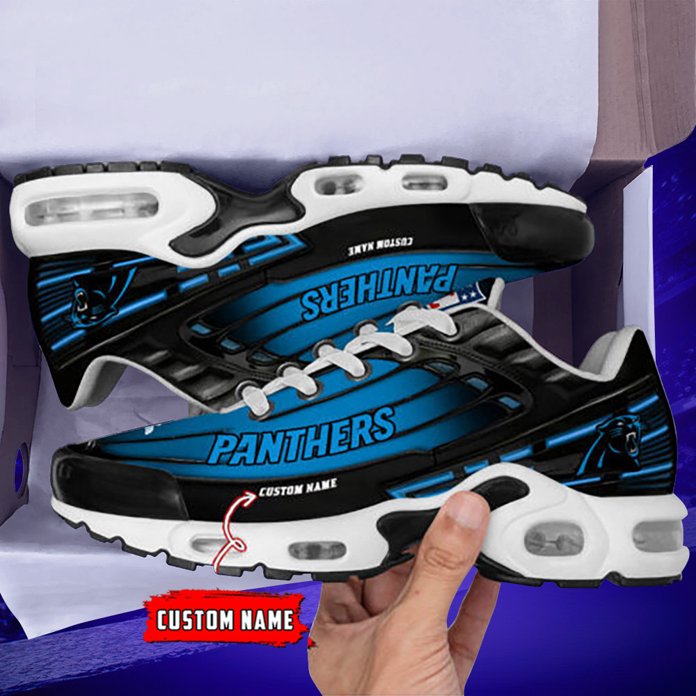 Personalized Carolina PanthersBlack And Team Color Stripes Black TN Air Max Shoes Air Cushion Sneakers