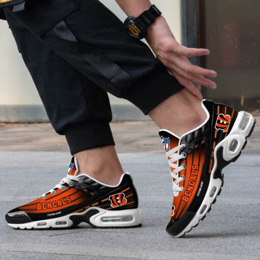 Personalized Cincinnati BengalsBlack And Team Color Stripes Black TN Air Max Shoes Air Cushion Sneakers