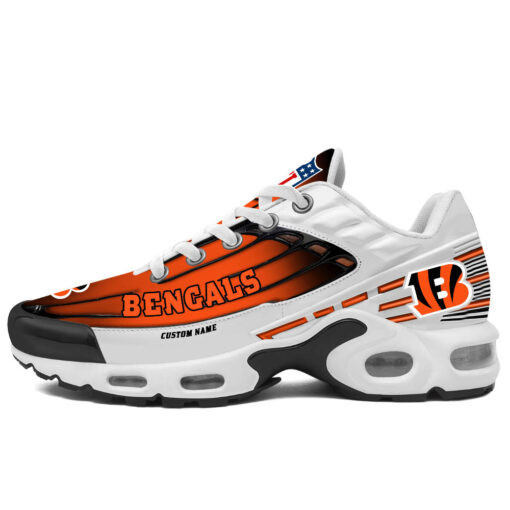 Personalized Cincinnati BengalsBlack And Team Color Stripes White TN Air Max Shoes Air Cushion Sneakers