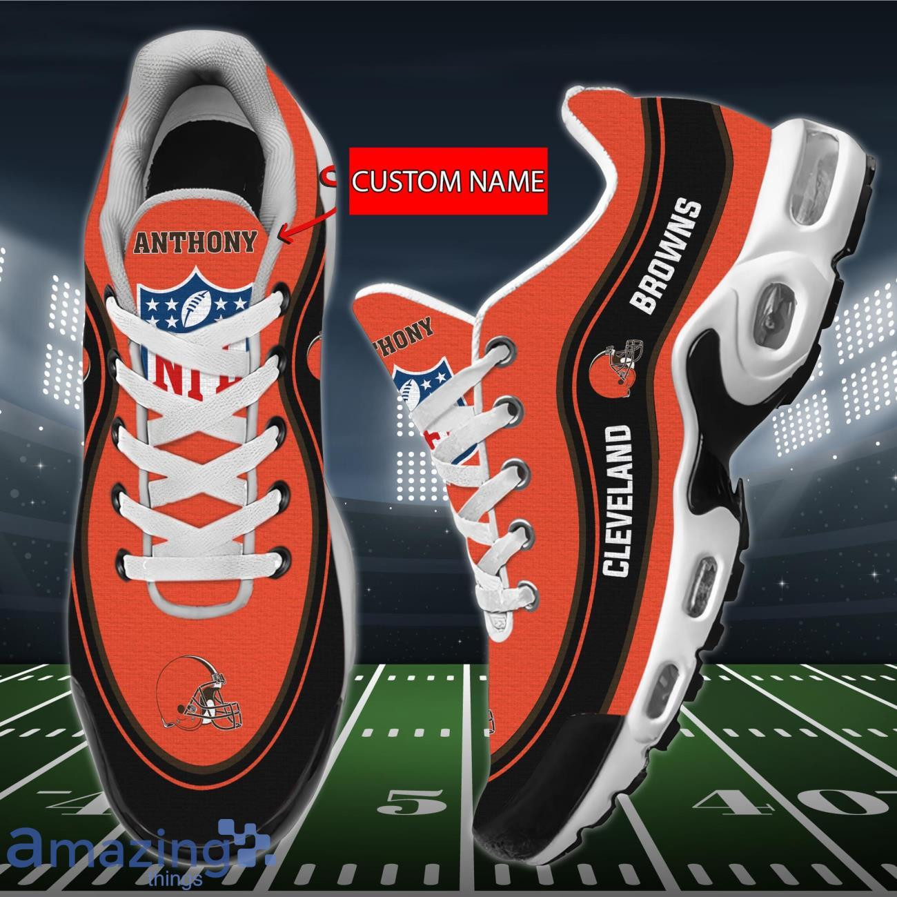 Personalized Cleveland Browns Team Logo Team Name On Black TN Air Max Shoes Air Cushion Sneakers