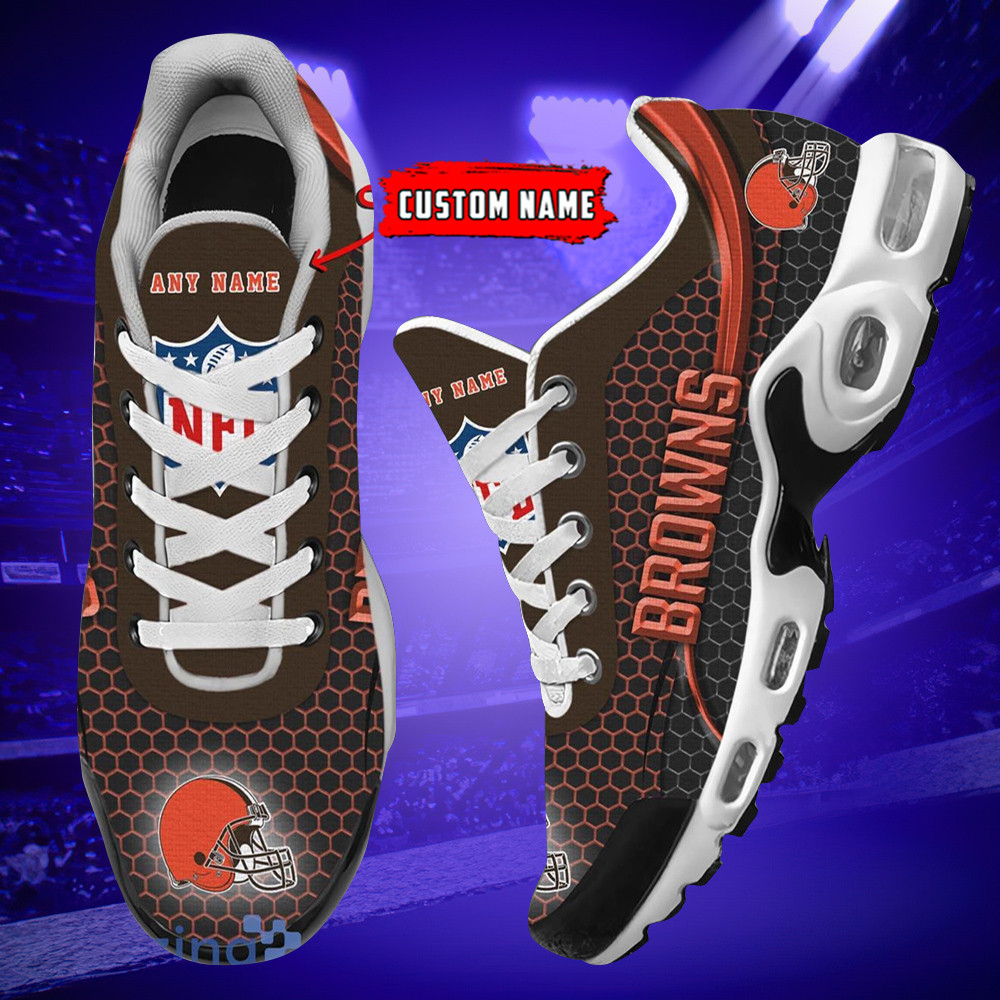 Personalized Cleveland BrownsTeam Logo Hexagon Pattern Team Color TN Air Max Shoes Air Cushion Sneakers