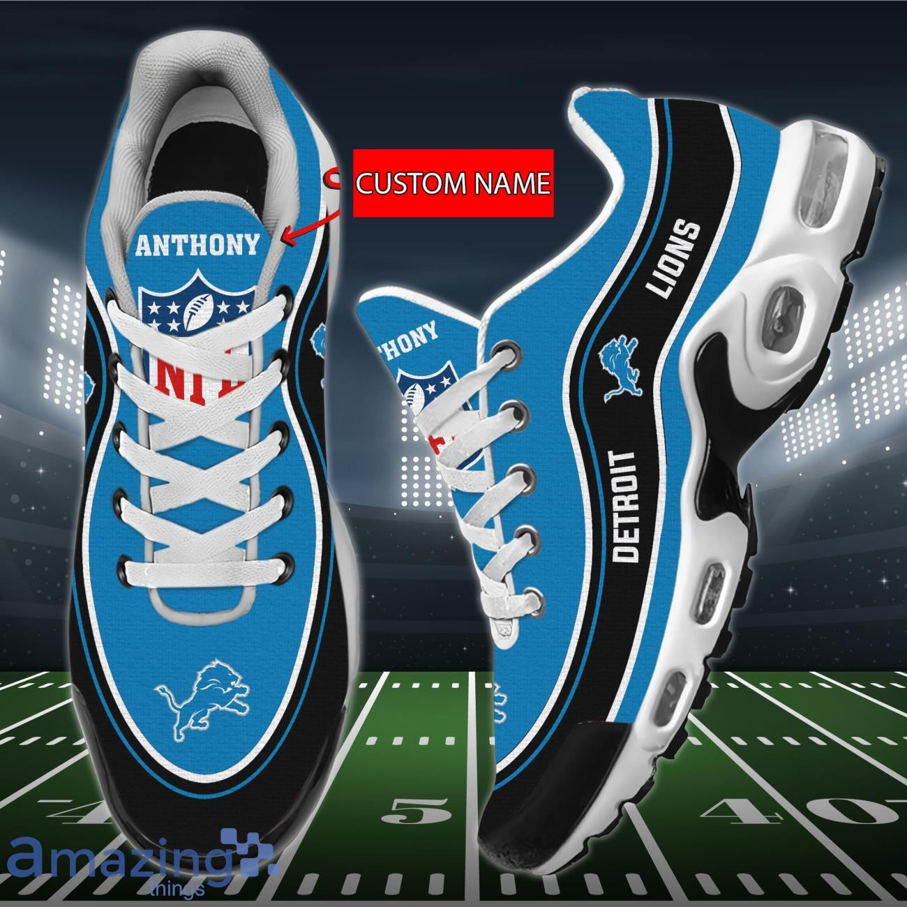 Personalized Detroit Lions Team Logo Team Name On Black TN Shoes Air Cushion Sneakers