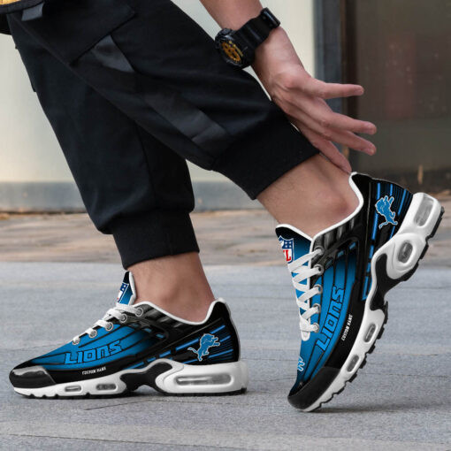 Personalized Detroit LionsBlack And Team Color Stripes Black TN Air Max Shoes Air Cushion Sneakers