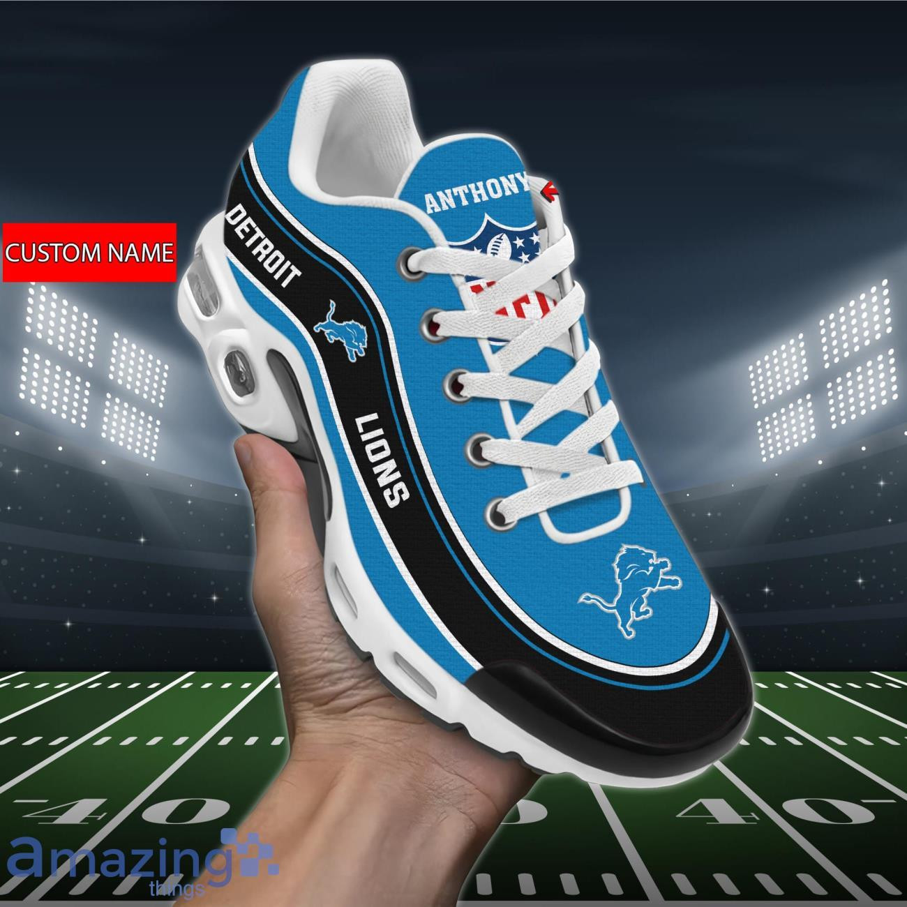 Personalized Detroit LionsTeam Logo Team Name On Black TN Air Max Shoes Air Cushion Sneakers