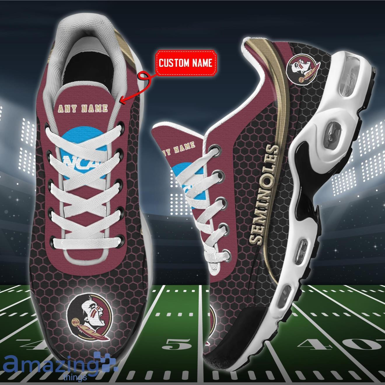 Personalized Florida State Seminoles Team Logo Hexagon Pattern Team Color TN Air Max Shoes Air Cushion Sneakers