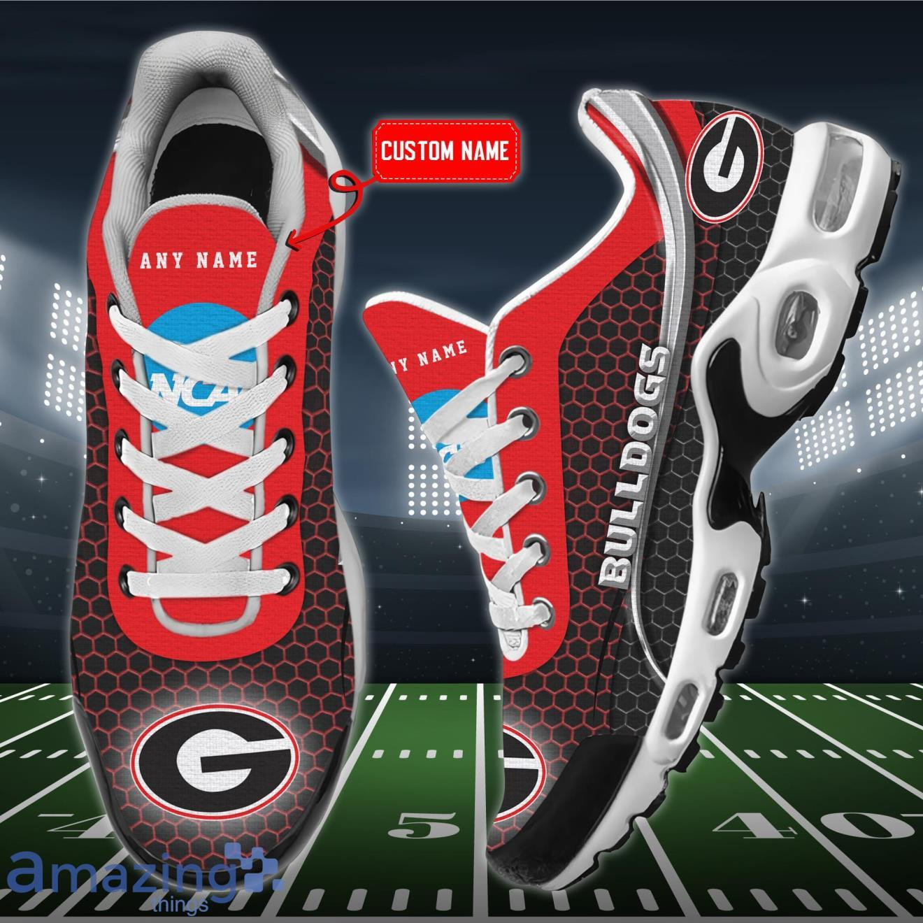 Personalized Georgia Bulldogs Team Logo Hexagon Pattern Team Color TN Air Max Shoes Air Cushion Sneakers