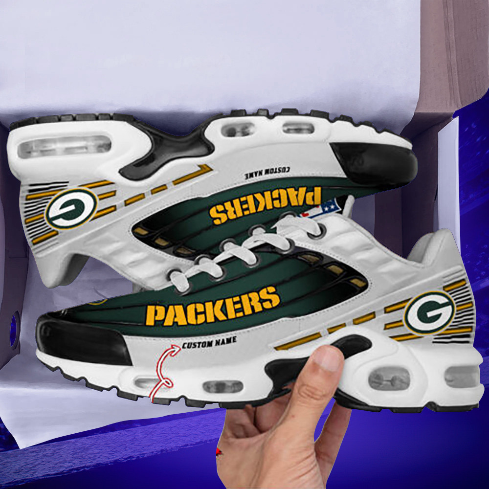 Personalized Green Bay PackersBlack And Team Color Stripes White TN Air Max Shoes Air Cushion Sneakers