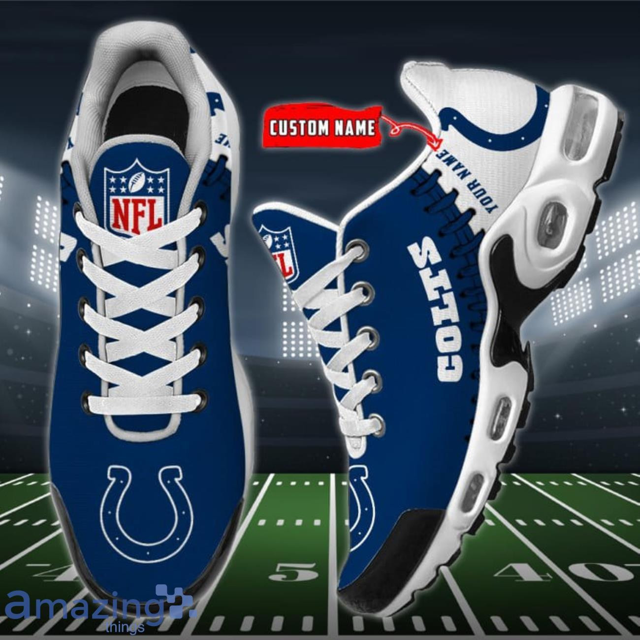 Personalized Indianapolis Colts Team Logo Rugby Ball Pattern TN Air Max Shoes Air Cushion Sneakers
