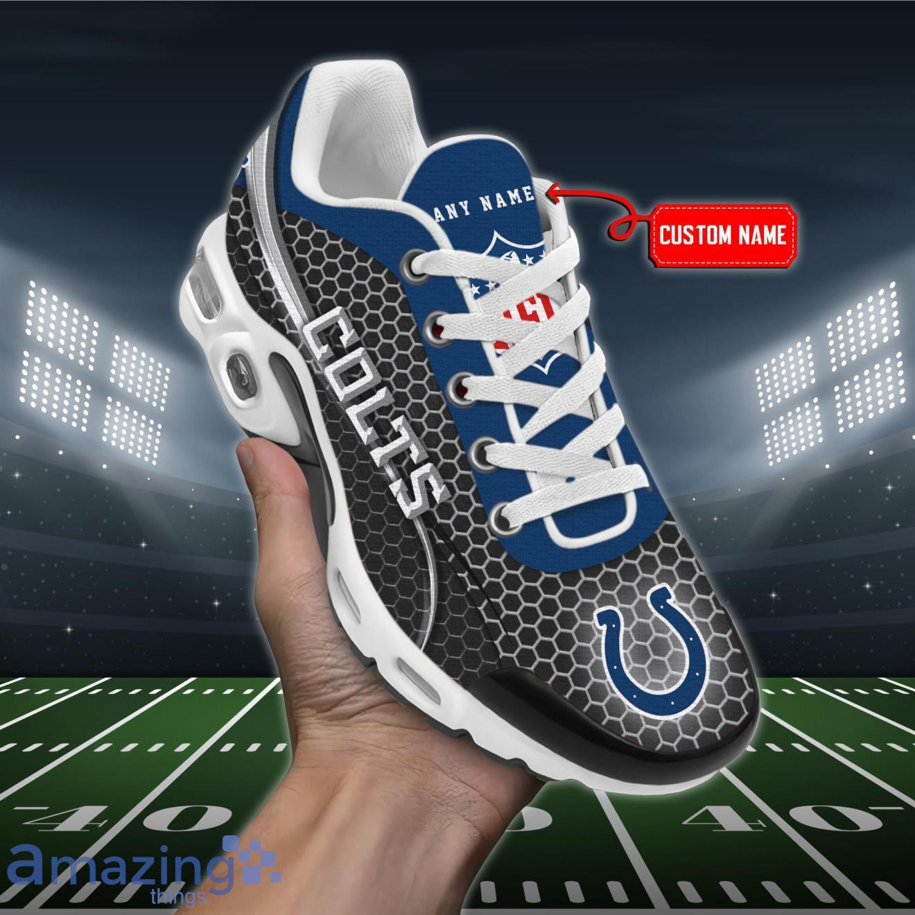 Personalized Indianapolis ColtsTeam Logo Hexagon Pattern Team Color TN Air Max Shoes Air Cushion Sneakers