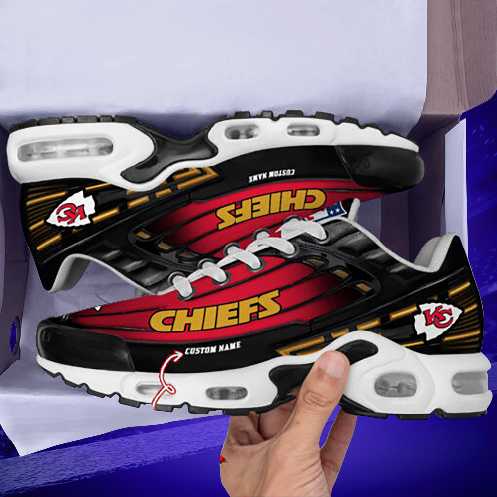 Personalized Kansas City ChiefsBlack And Team Color Stripes Black TN Air Max Shoes Air Cushion Sneakers
