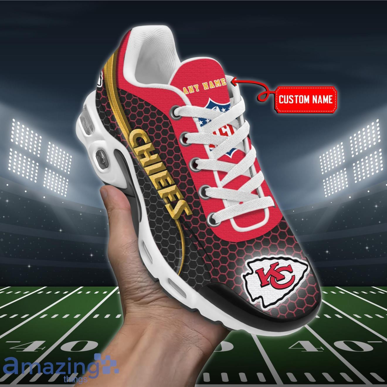 Personalized Kansas City ChiefsTeam Logo Hexagon Pattern Team Color TN Air Max Shoes Air Cushion Sneakers