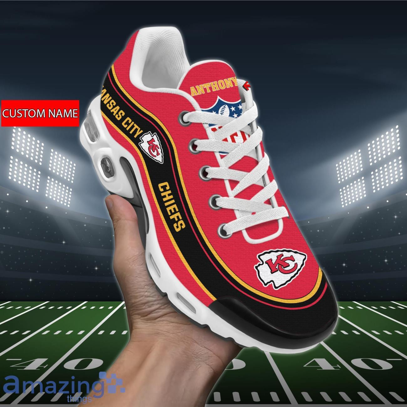 Personalized Kansas City ChiefsTeam Logo Team Name On Black TN Air Max Shoes Air Cushion Sneakers