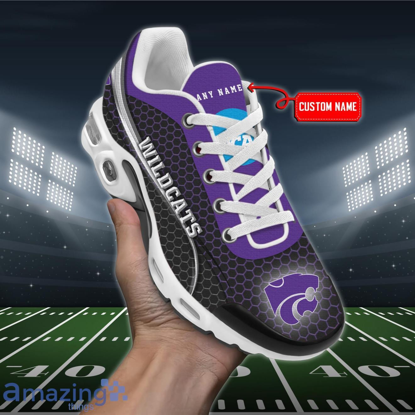 Personalized Kansas State Wildcats Team Logo Hexagon Pattern Team Color TN Air Max Shoes Air Cushion Sneakers