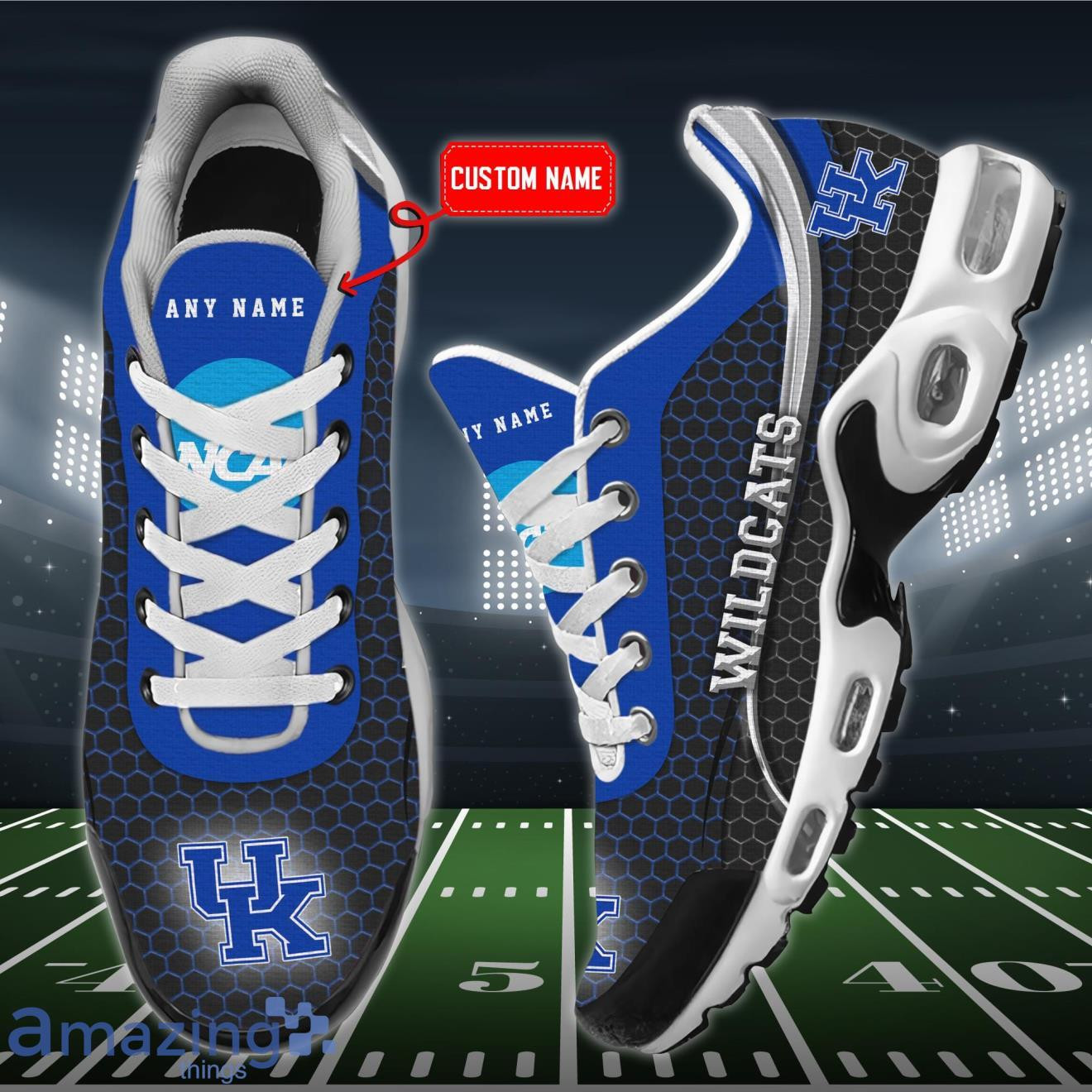 Personalized Kentucky Wildcats Team Logo Hexagon Pattern Team Color TN Air Max Shoes Air Cushion Sneakers