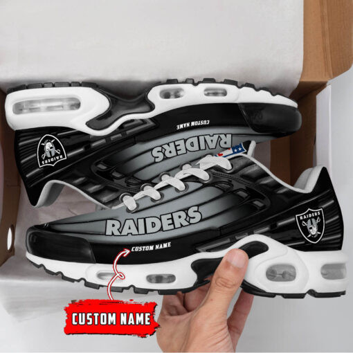 Personalized Las Vegas Raiders Black And Team Color Stripes Black TN Air Max Shoes Air Cushion Sneakers