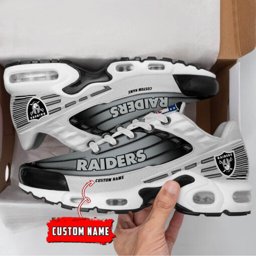 Personalized Las Vegas Raiders Black And Team Color Stripes White TN Shoes Air Cushion Sneakers