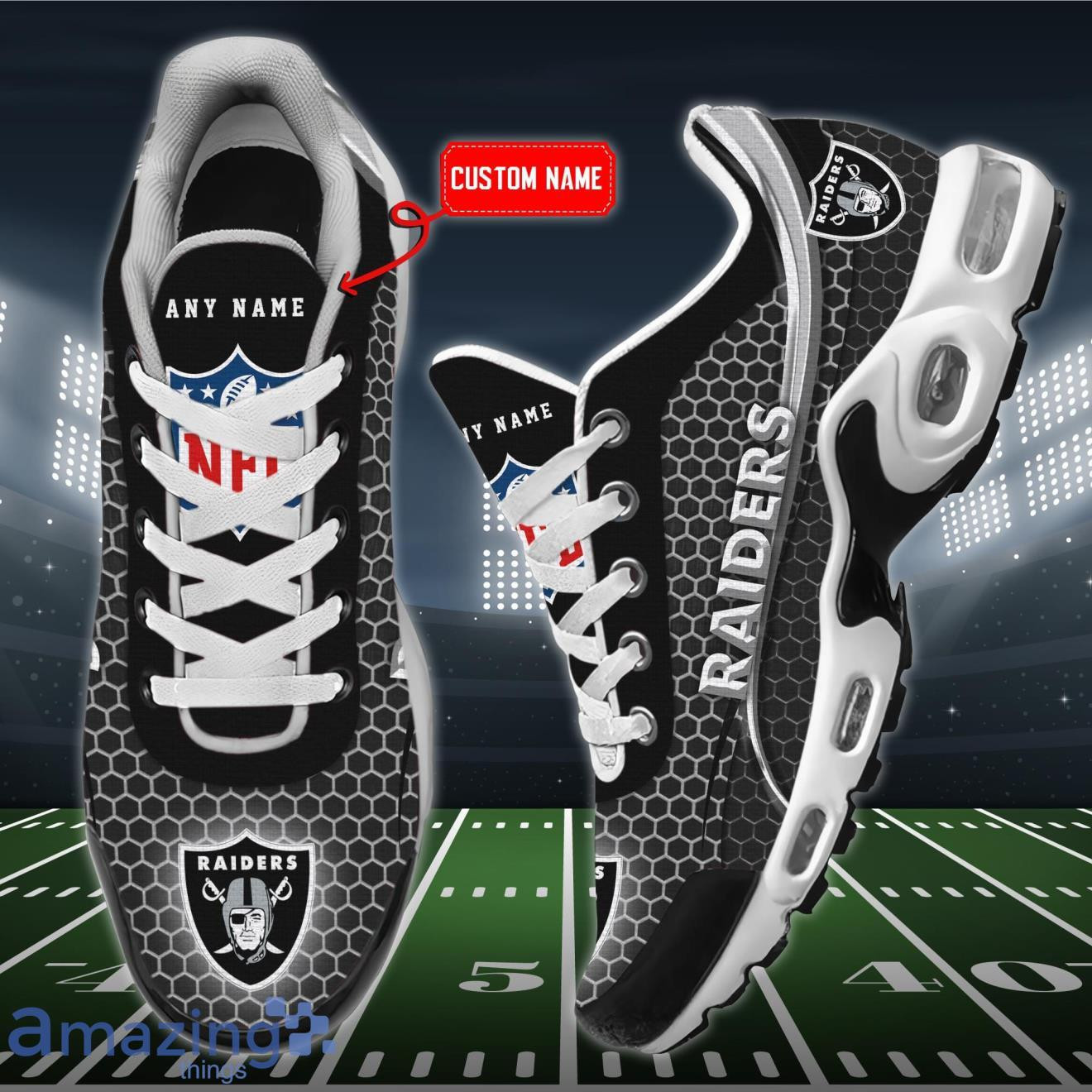Personalized Las Vegas Raiders Team Logo Hexagon Pattern Team Color TN Shoes Air Cushion Sneakers