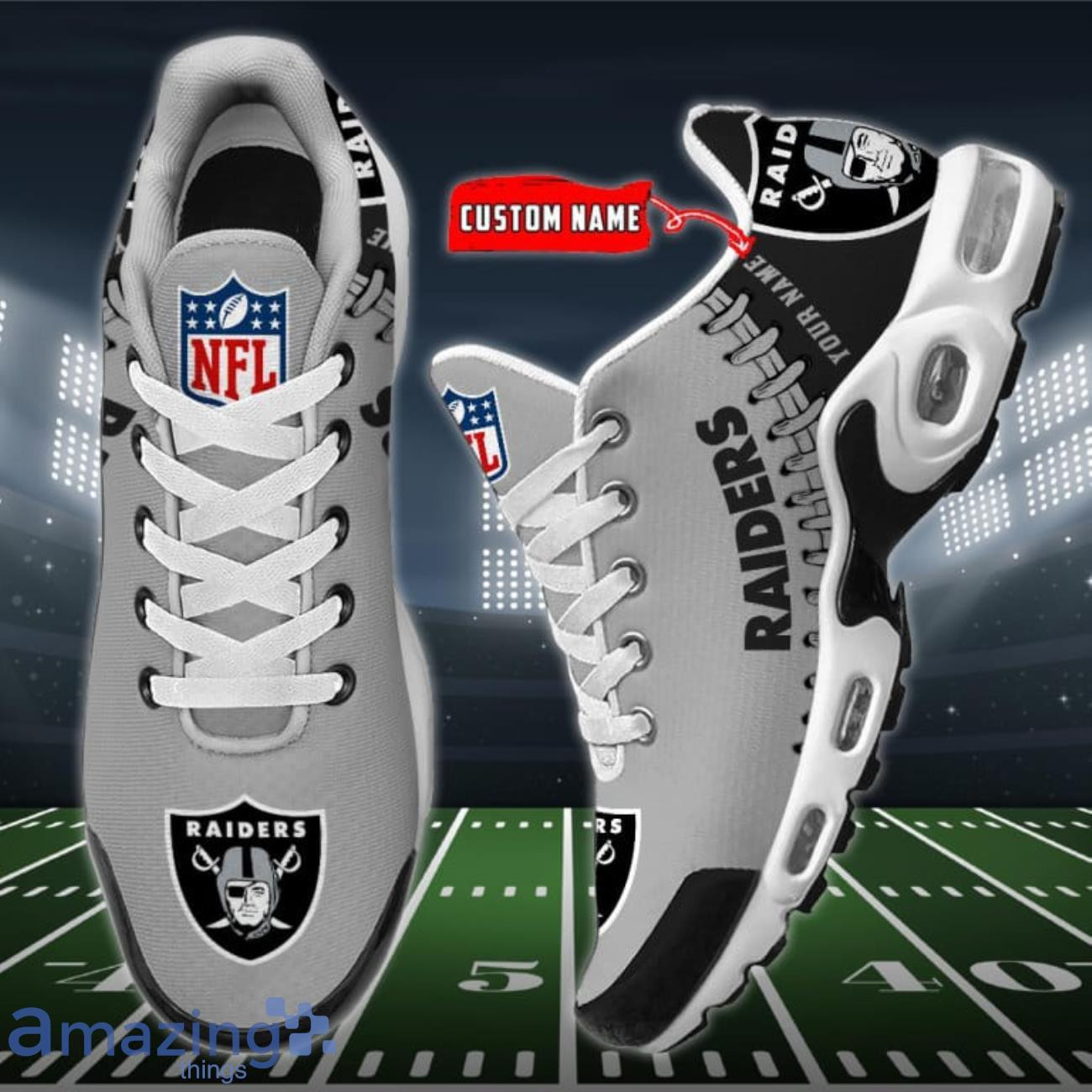 Personalized Las Vegas Raiders Team Logo Rugby Ball Pattern TN Air Max Shoes Air Cushion Sneakers