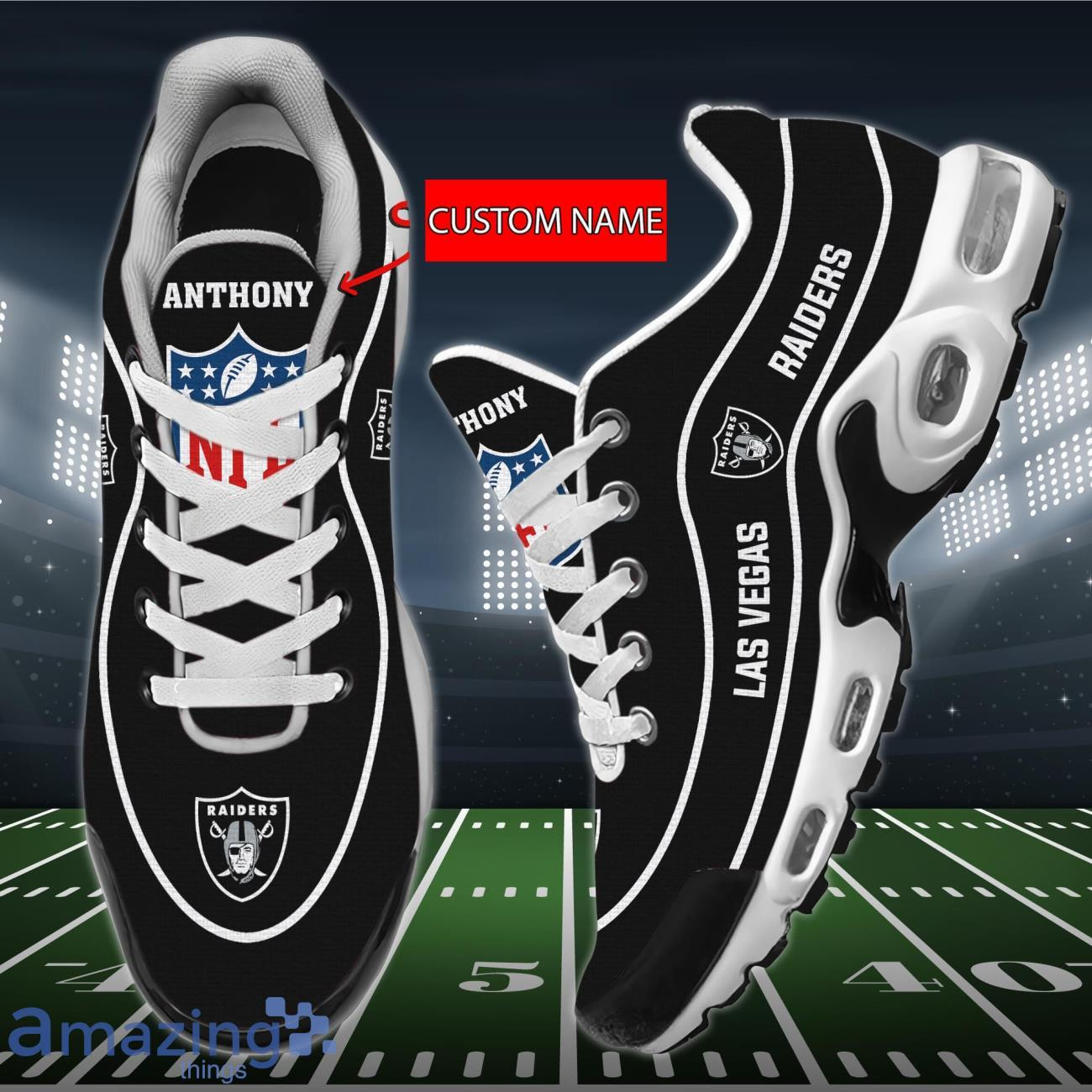 Personalized Las Vegas Raiders Team Logo Team Name On Black TN Air Max Shoes Air Cushion Sneakers