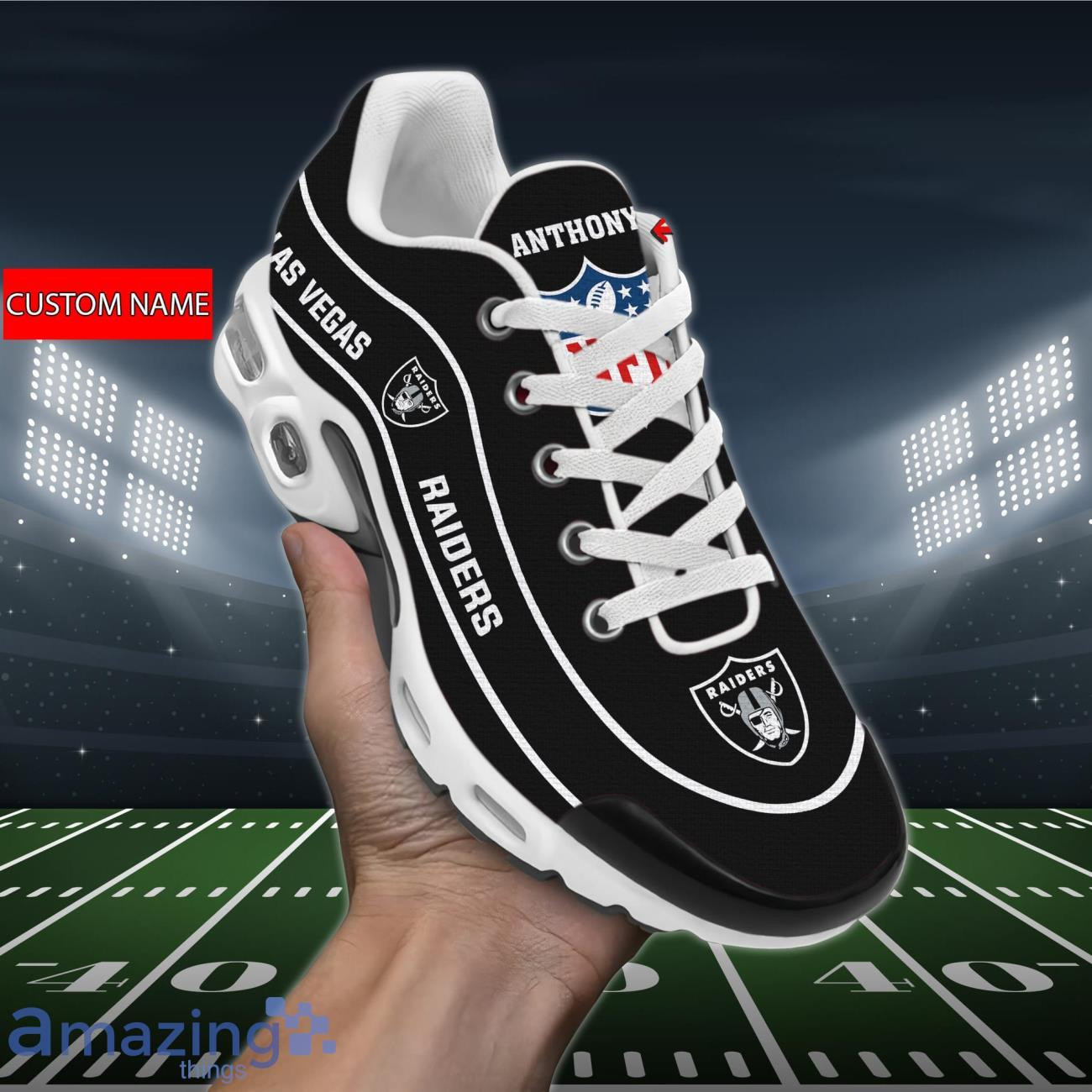 Personalized Las Vegas RaidersTeam Logo Team Name On Black TN Air Max Shoes Air Cushion Sneakers