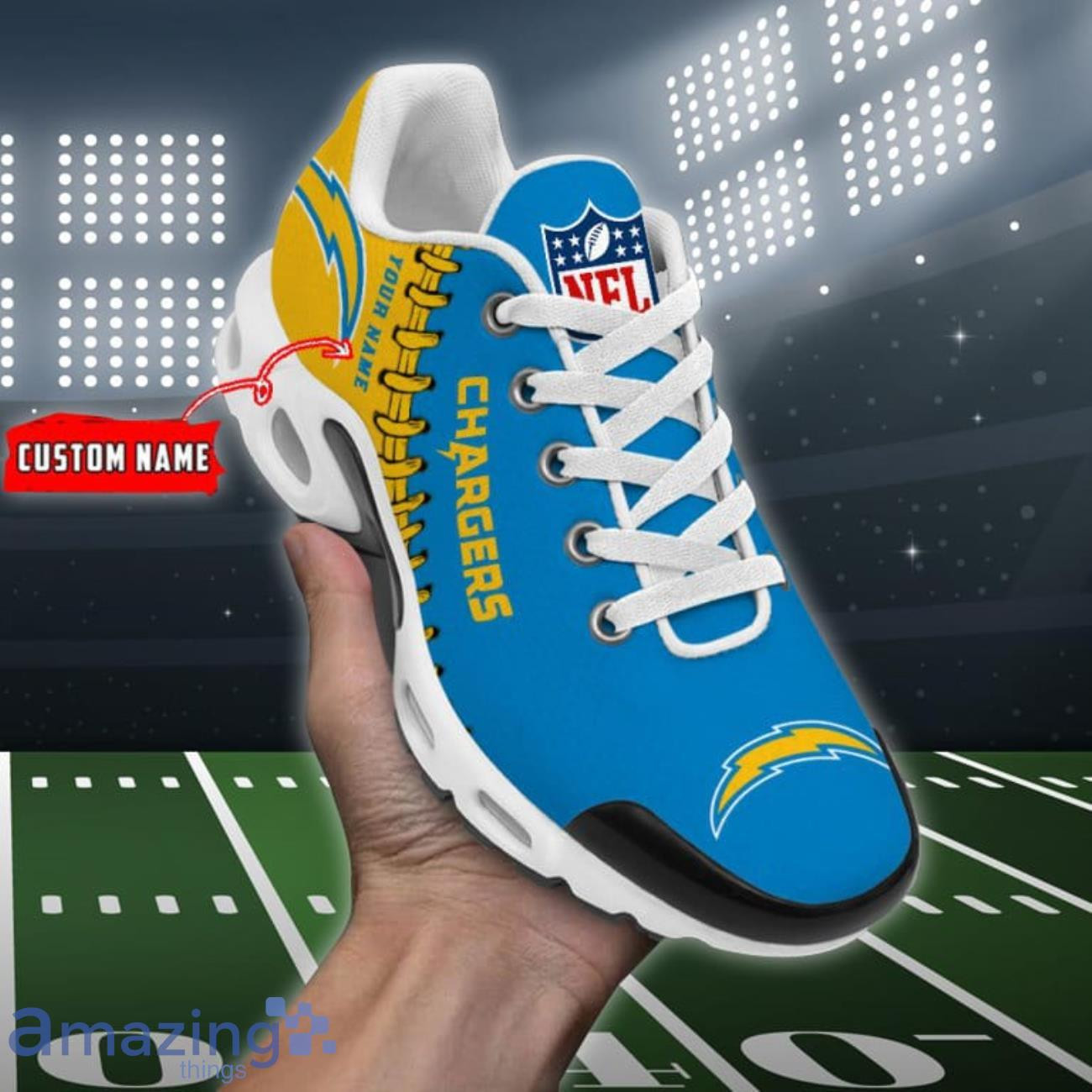 Personalized Los Angeles ChargersTeam Logo Rugby Ball Pattern TN Air Max Shoes Air Cushion Sneakers