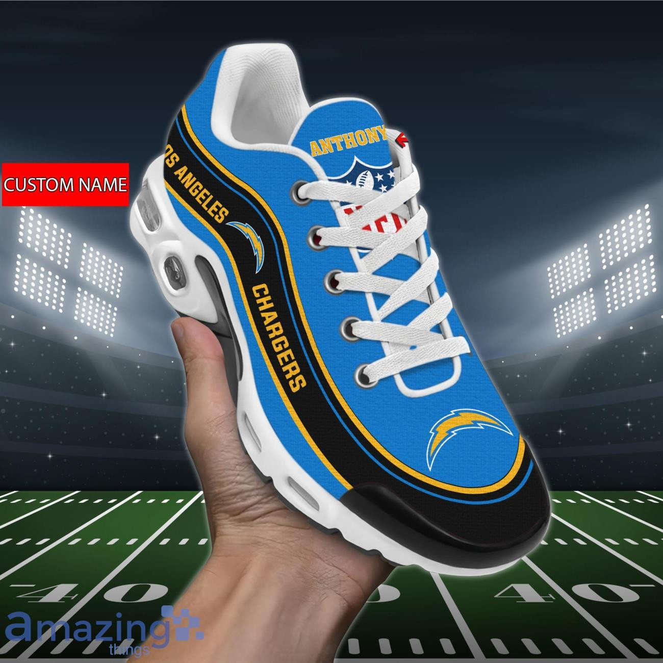 Personalized Los Angeles ChargersTeam Logo Team Name On Black TN Air Max Shoes Air Cushion Sneakers