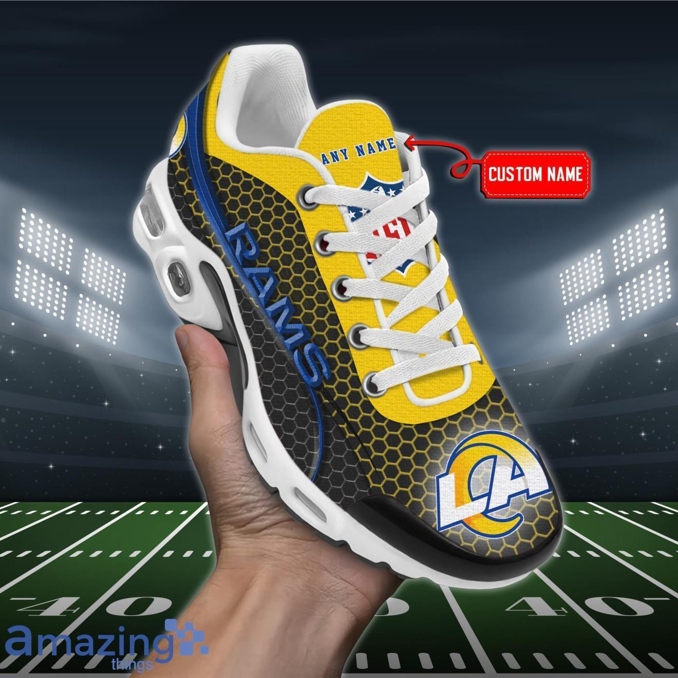 Personalized Los Angeles RamsTeam Logo Hexagon Pattern Team Color TN Air Max Shoes Air Cushion Sneakers