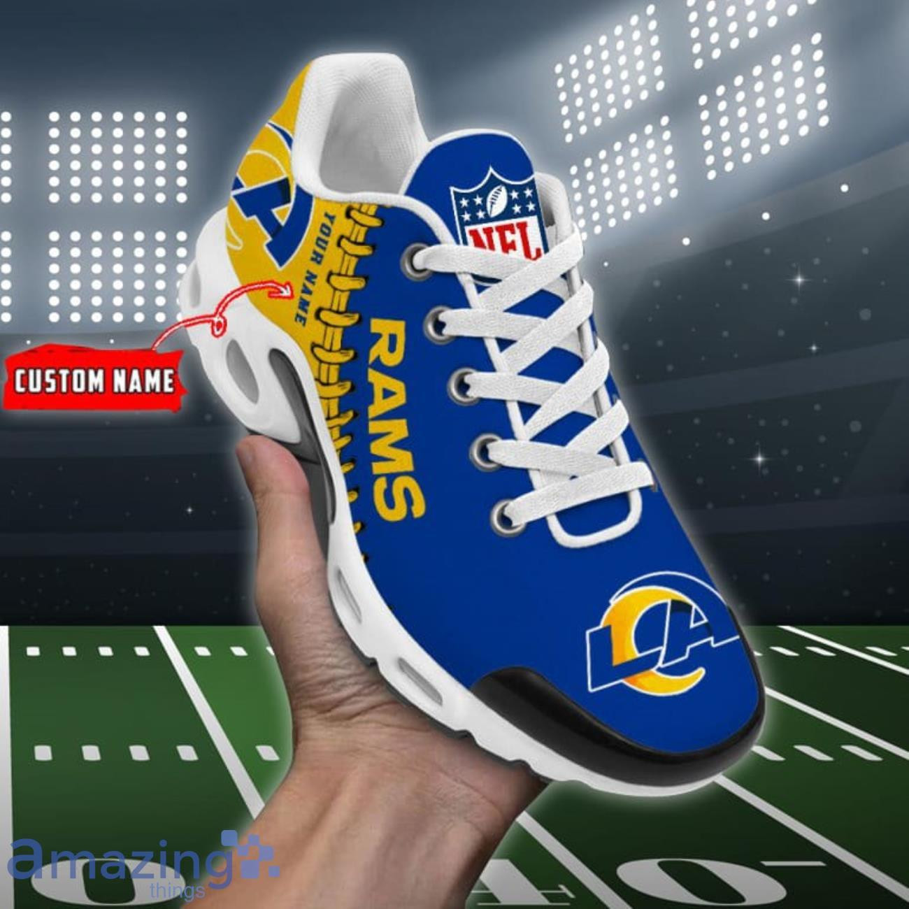 Personalized Los Angeles RamsTeam Logo Rugby Ball Pattern TN Air Max Shoes Air Cushion Sneakers