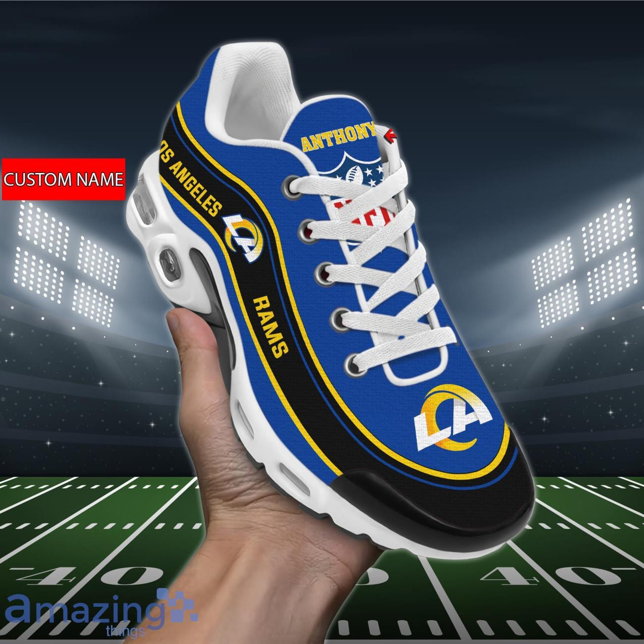 Personalized Los Angeles RamsTeam Logo Team Name On Black TN Air Max Shoes Air Cushion Sneakers